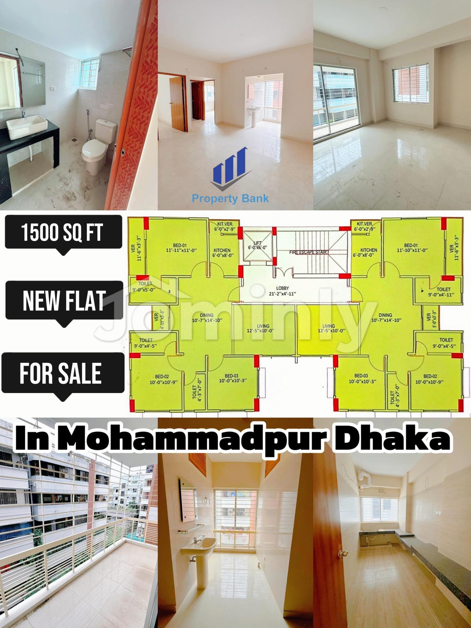 1500 Sqft Brand New North-Facing Apartment for Sale in Babar Road, Mohammadpur