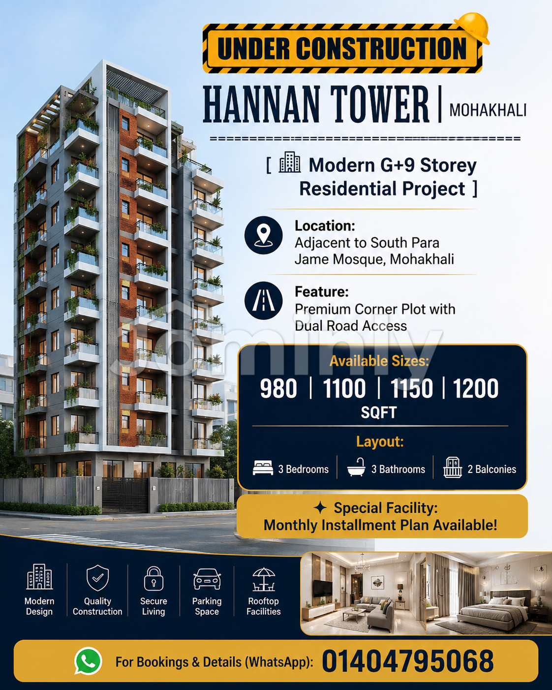 Premium Under-Construction Residential Flat with Flexible Installment for Sale at Mohakhali South Para