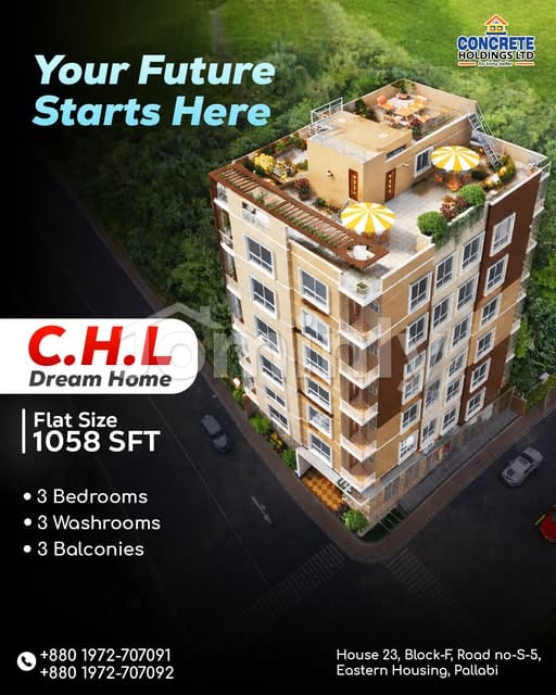 Modern 1,058 Sft 3 BHK Family Apartment with 3 Balconies at Eastern Housing, Pallabi