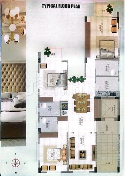 1500 SQ FT South-Facing Single-Unit Ready Apartment for Sale | Bashundhara Block G | 4th Floor (Level-5) with 3 Beds, 3 Baths, Lift, and Parking - 2