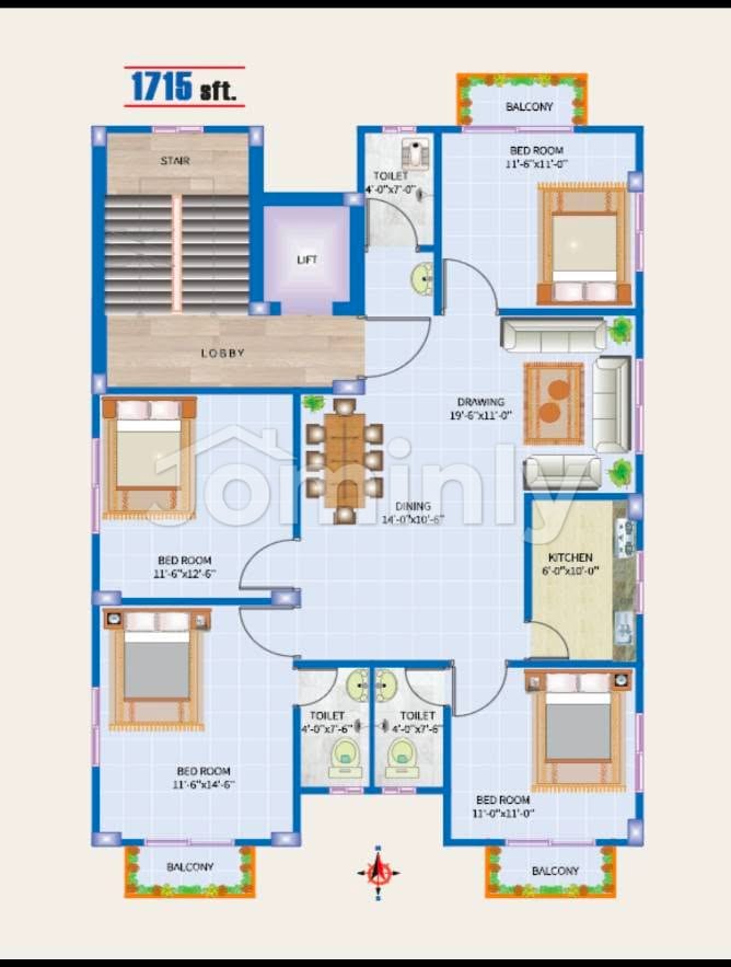 1715 SQFT Single Unit Under-Construction Apartment for Sale | Aftabnagar | 5th & 7th Floor (G+8 Building) | Facing South | 4 Beds, 3 Baths, 3 Balconies & Bank Loan Facility - 3