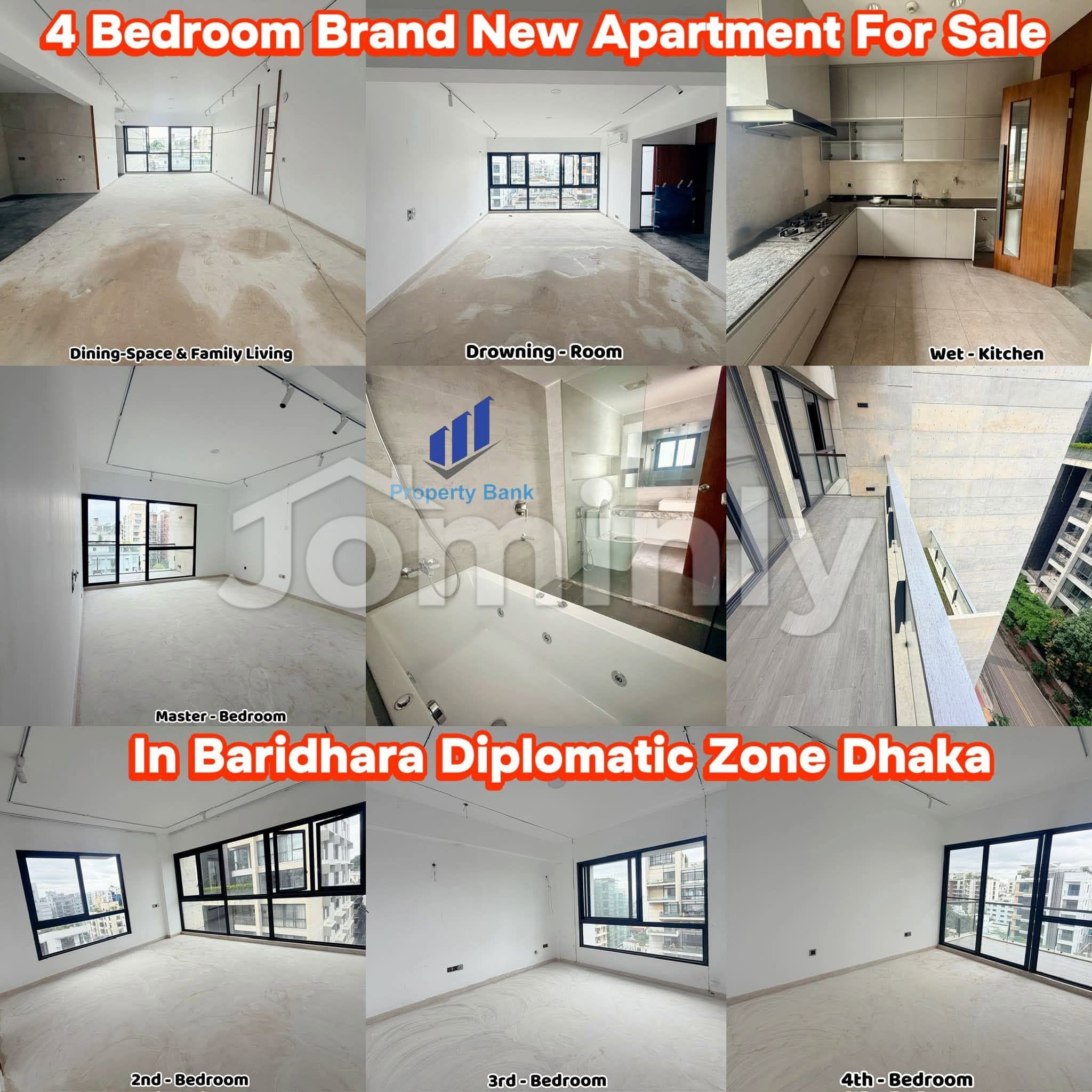 4090 Sqft Brand-New Luxury South-Facing Single Unit 4 BHK Apartment for Sale in Baridhara Diplomatic Zone | Full Marble Flooring | 2nd Floor | 2 Car Parks, Rooftop Garden & Gym