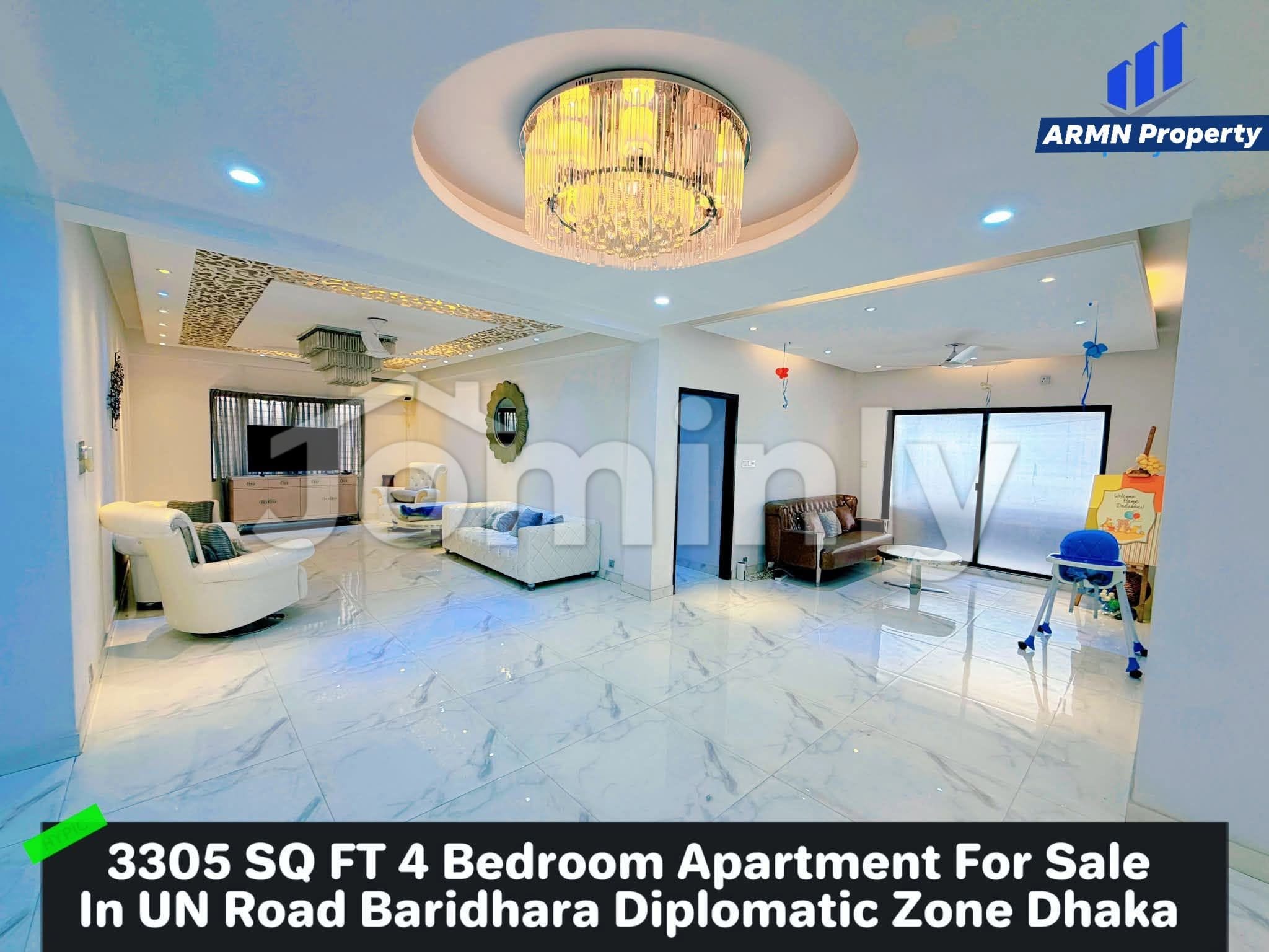3305 Sqft Fully Furnished 4 BHK Apartment for Sale in Baridhara Diplomatic Zone | UN Road, Block K | 4th Floor (5th Level) | Titas Gas, Servant Bed/Bath, 2 Car Parks & 0.98 Katha Land Share