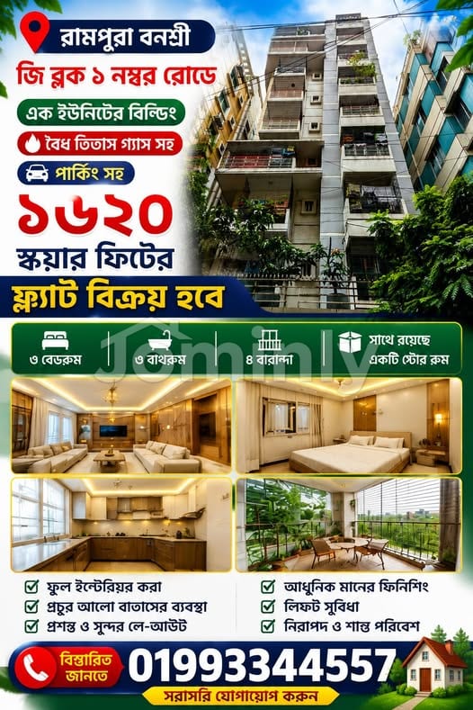 1620 Sqft Interior Done Ready Flat with Titas Gas & Parking for Sale in Block-G Road 1 Banasree