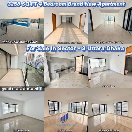 3258 Sqft Brand New Single Unit 4-Bedroom Luxury Flat with Infinity Pool for Sale in Sector 3 Uttara