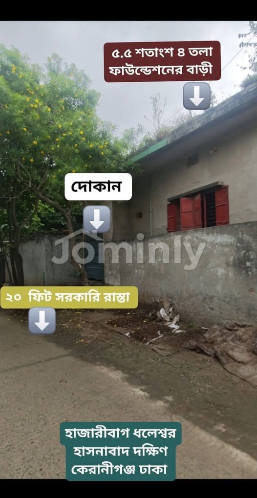 5.5 Shatangsho (3.33 Katha) Land For Sale with 1-Story House in Hasnabad South Keraniganj