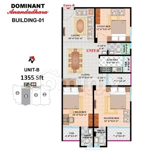 1355 Sqft South Facing Apartment for Sale | Aftabnagar, D Block | 1st Floor & 8th Floor with 25 Ft Road Width and Car Parking, Lift, Generator - 2