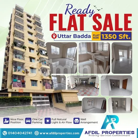 1350 Sqft Ready Apartment for Sale | Uttar Badda Near AMZ Hospital | 3 Bedrooms with Separate Drawing & Dining, Lift & Dedicated Parking