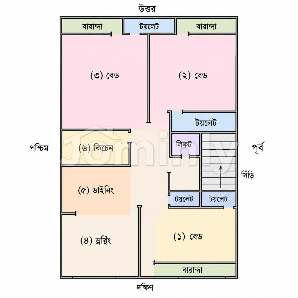 1562 Sq Ft Residential Flat for Sale | Adabor | 3rd Floor with Titas Gas and Open Roof - 4