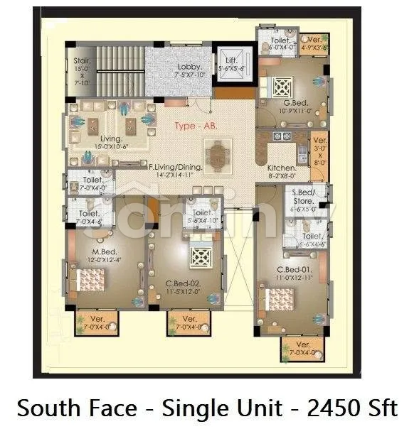 2450 Sqft South Facing Single Unit Ongoing Flat For Sale In Block M Aftabnagar With 200 Sqft Terrace - 5