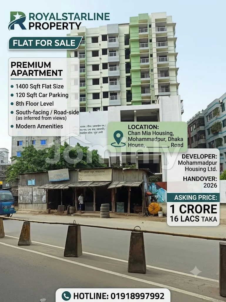 1400 Sq Ft South-Facing Roadside Flat for Sale | Chanmia Housing Mohammadpur | Handover 2026