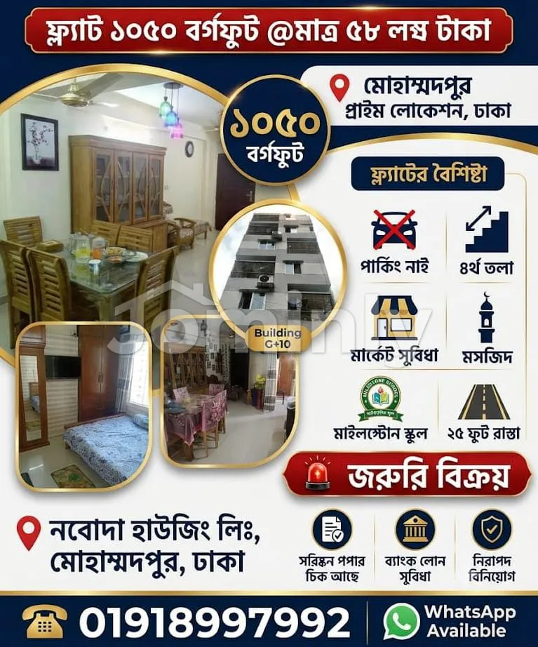 Rajuk Approved 1050 Sq Ft South Facing Flat for Sale | Nobodoy Housing Mohammadpur - 2