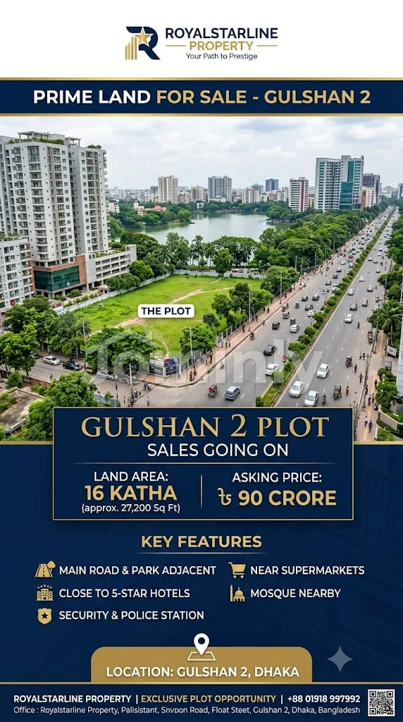 16 Katha (Approx. 27,200 Sq Ft) Prime Residential/Commercial Land Plot for Sale | Prime Gulshan-2 Location